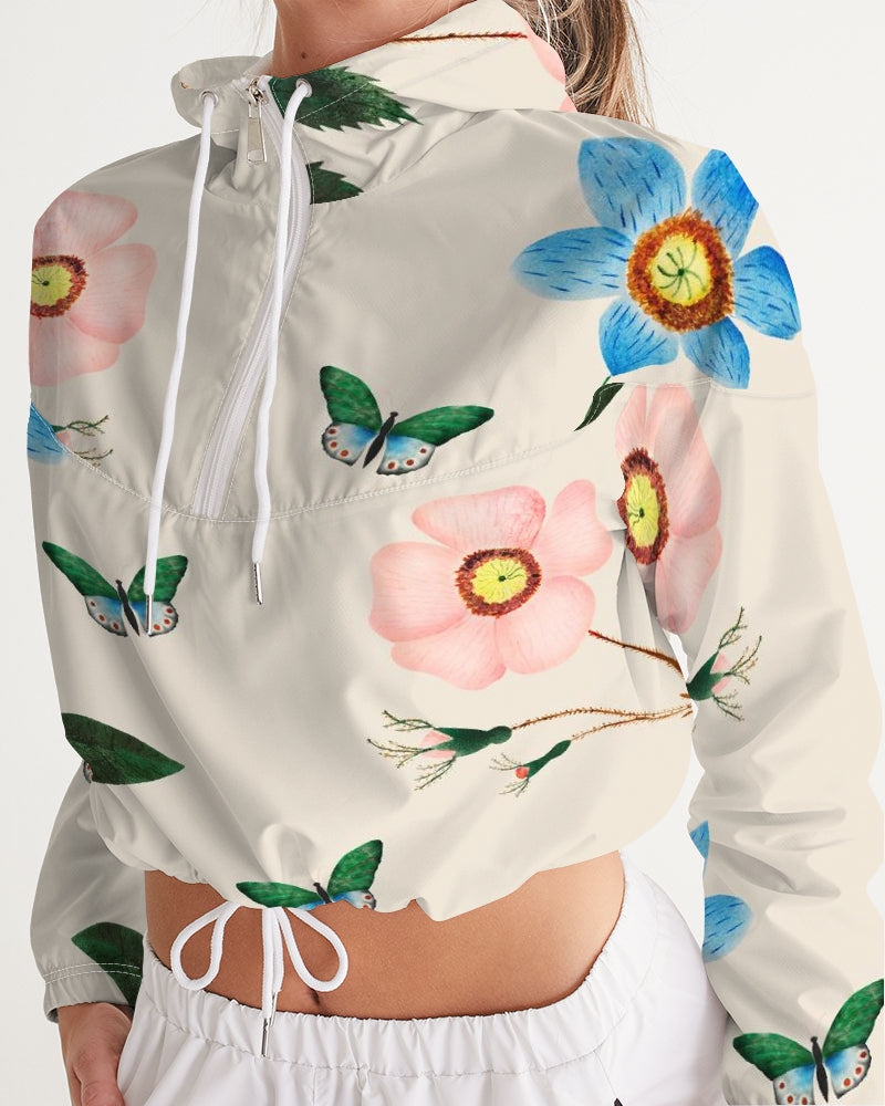 Ivory Garden Women's Cropped Floral Windbreaker Rain Jacket