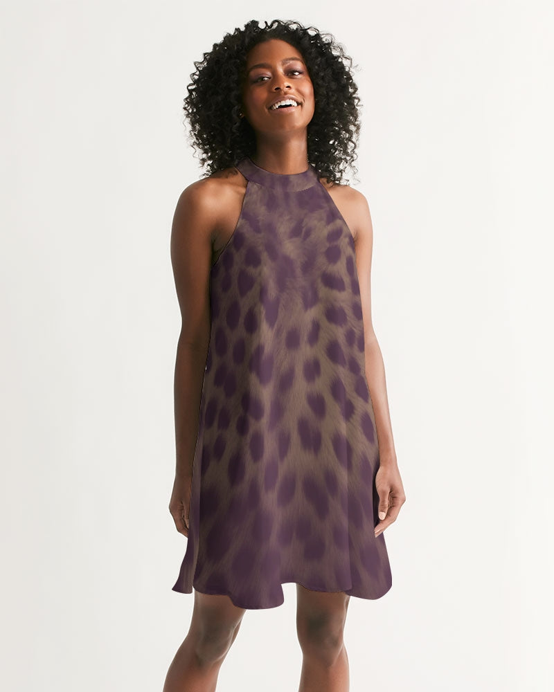 Desert Plum Cheetah Women's Halter Dress Brown / 2XL