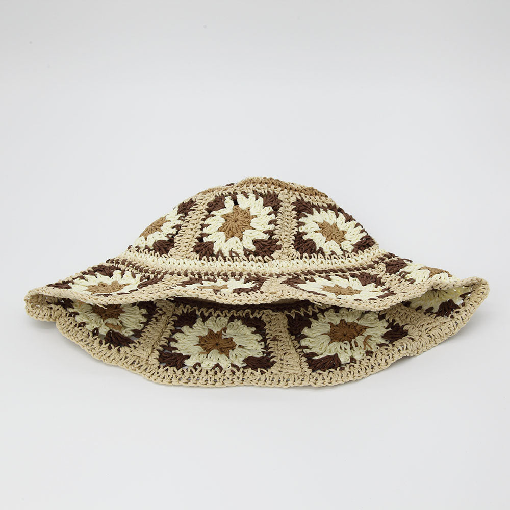 Straw Crochet Bucket Hat in Floral Brown & Cream – Harlow  display picture 1