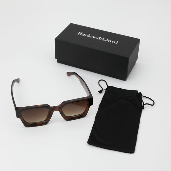 Emery Small Square Frame Sunglasses in Brown Tort