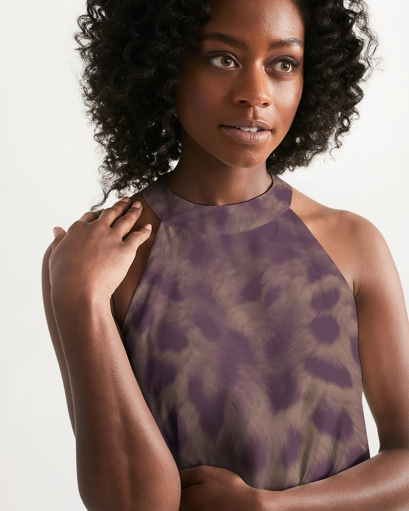 Desert Plum Cheetah Women's Halter Dress Brown / 2XL