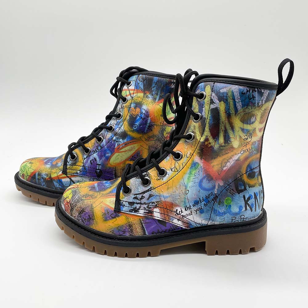 Peace Graffiti Lace Up Boots