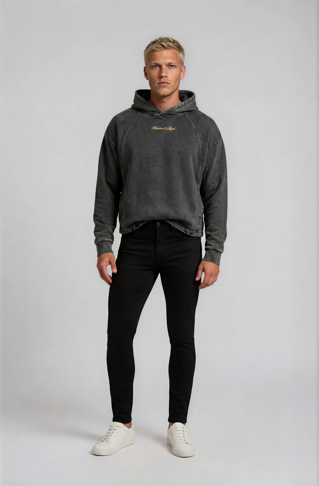 Vintage Heavyweight Washed Frayed-Hem Hoodie in Black – Harlow & Lloyd