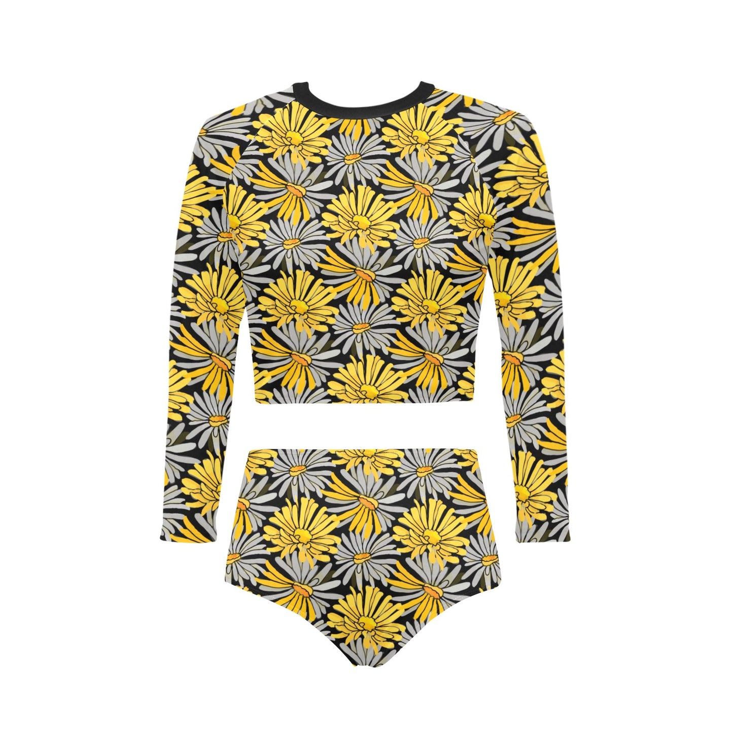 Yellow Pop Floral Long Sleeve Swimsuit Set