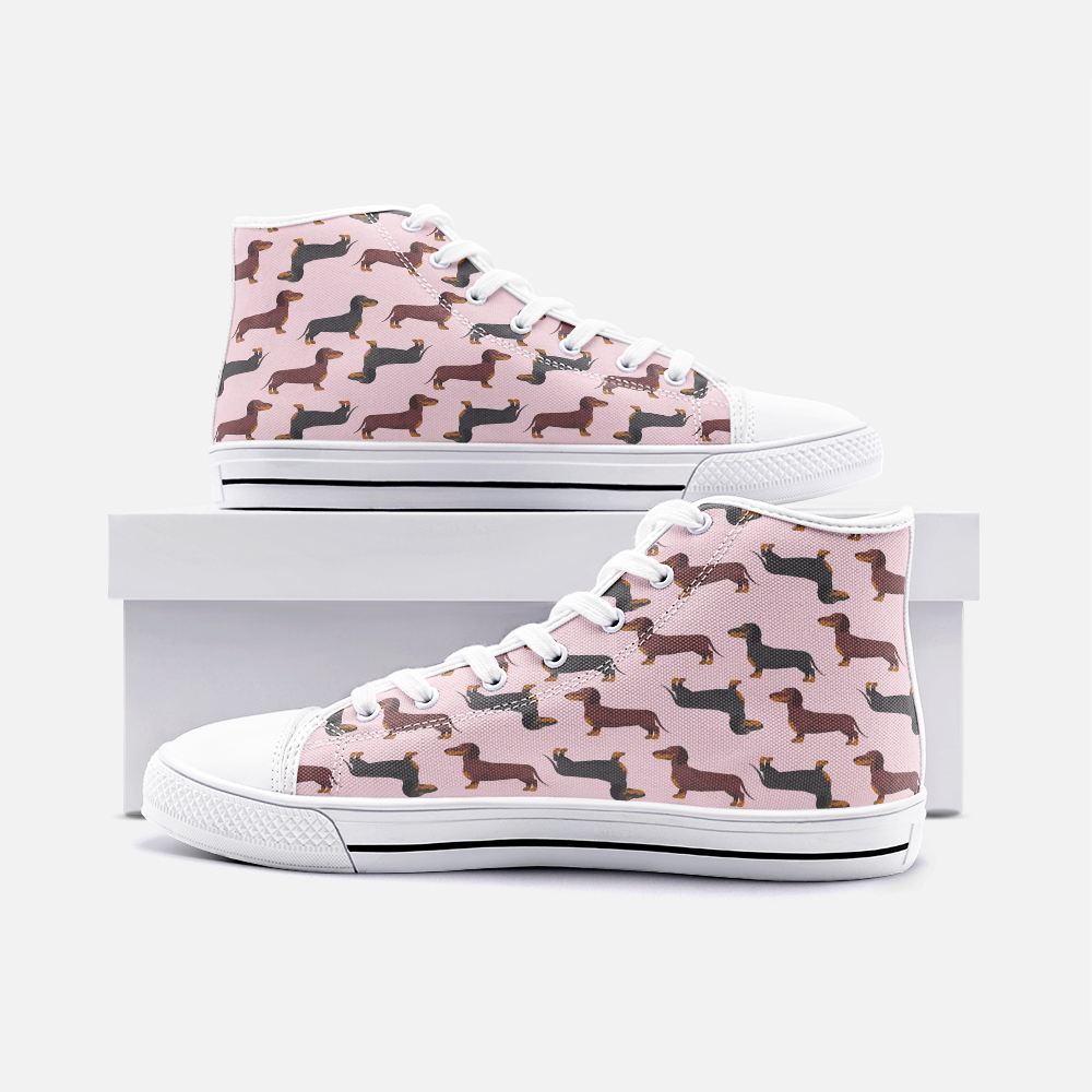 Dachshund Pink High Top Unisex Canvas Shoes