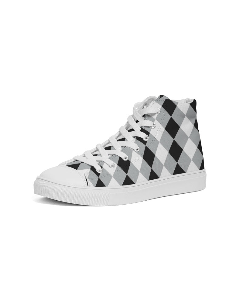 Harlequin Check Concrete Black & White Men's Hightop Canvas Shoes