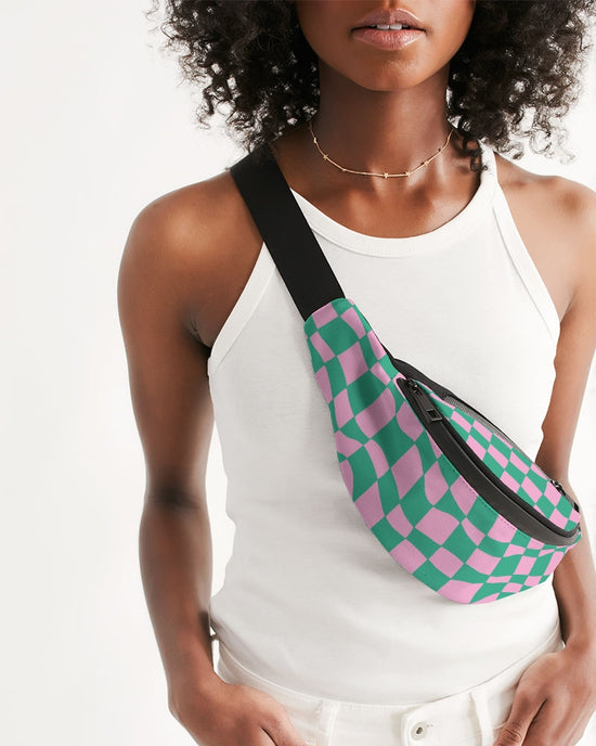 Bubblegum & Green Checkerboard Crossbody Sling Bag