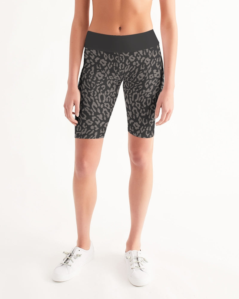 Leopard Pattern in Coal Women's Mid-Rise Bike Shorts