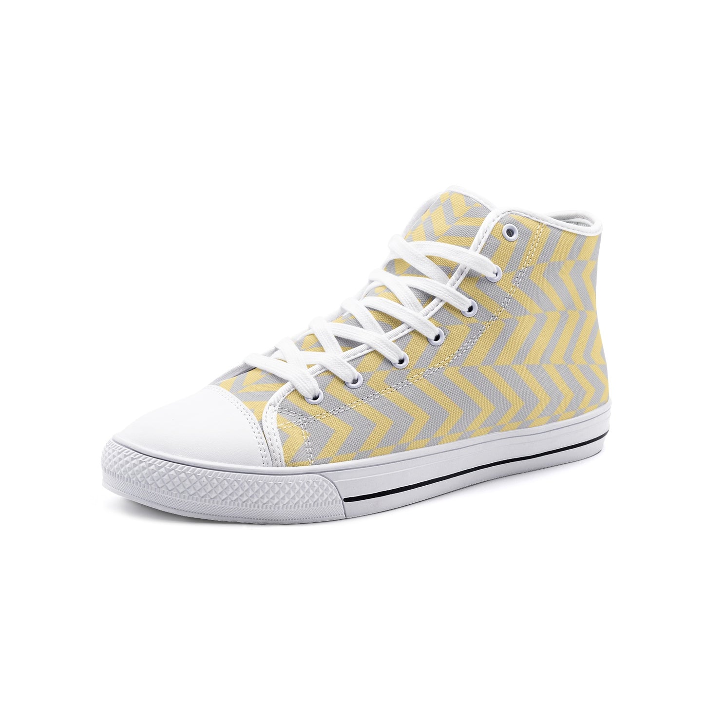 Yellow & Gray Abstract Stripe Unisex High Top Canvas Shoes