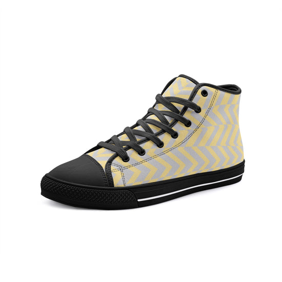 Yellow & Gray Abstract Stripe Unisex High Top Canvas Shoes