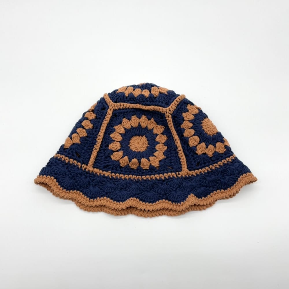 Navy & Caramel Crochet Bucket Hat