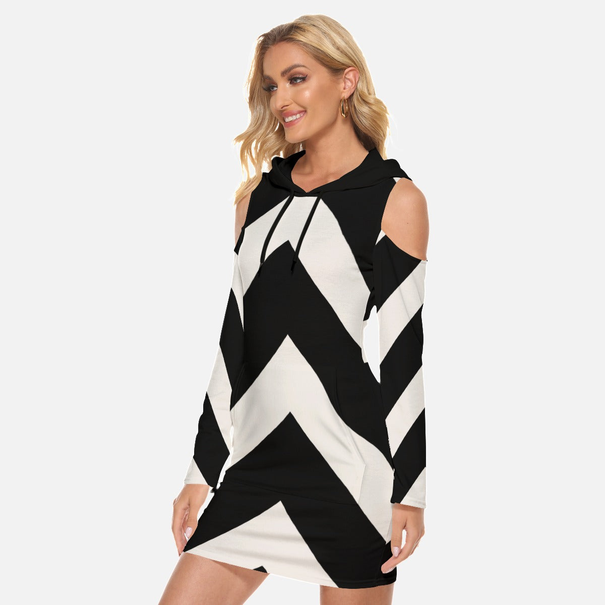 off shoulder hoodie dress Black & White Stripe Hoodie Dress – Harlow & Lloyd