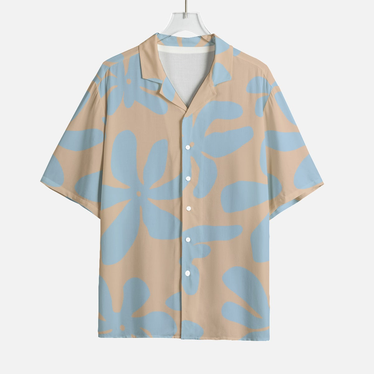 Blue & Brandy Abstract Flowers Rayon Short Sleeve Shirt