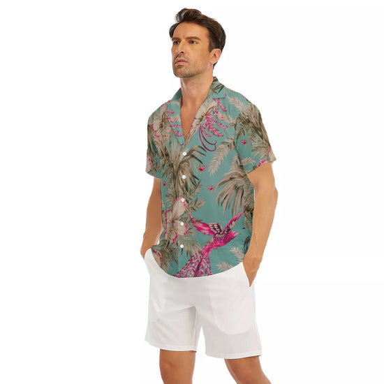 Vintage Bird & Tropical Palm V-Neck Short Sleeve Shirt