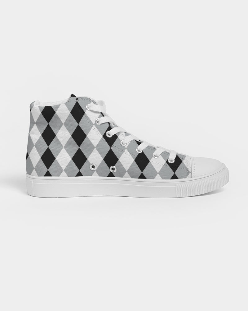 Harlequin Check Concrete Black & White Men's Hightop Canvas Shoes