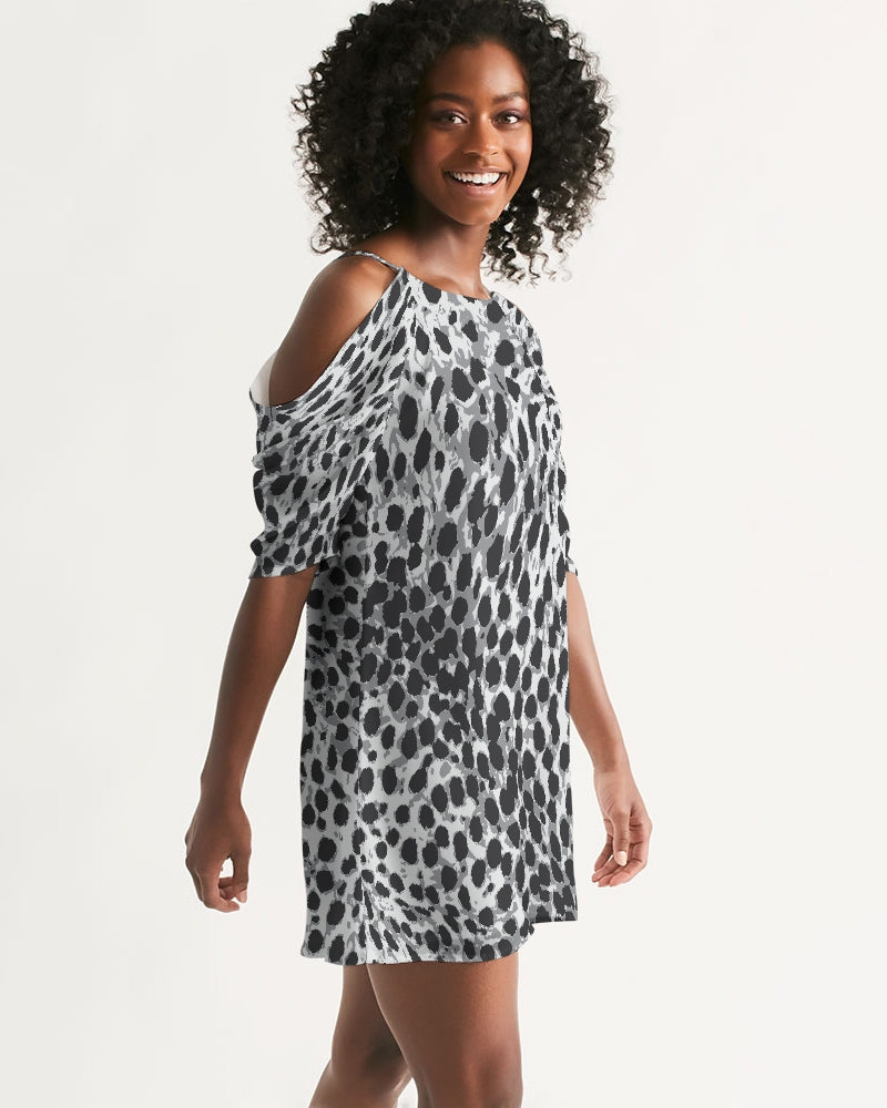 animal print off shoulder dress Black & White Leopard Women's Open Shoulder A-Line Dress XL