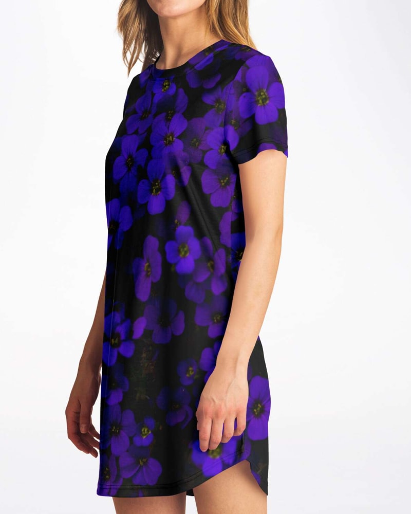 Midnight Purple Flower T Shirt Dress