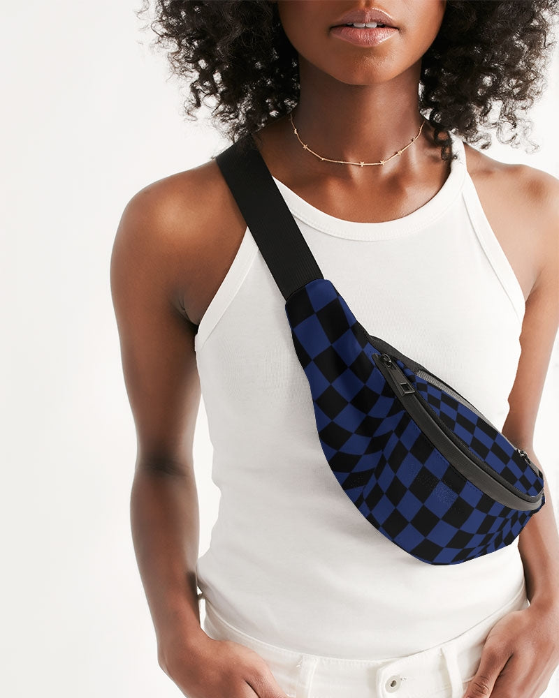 Black Blue Checkerboard Crossbody Sling Bag (Unisex)