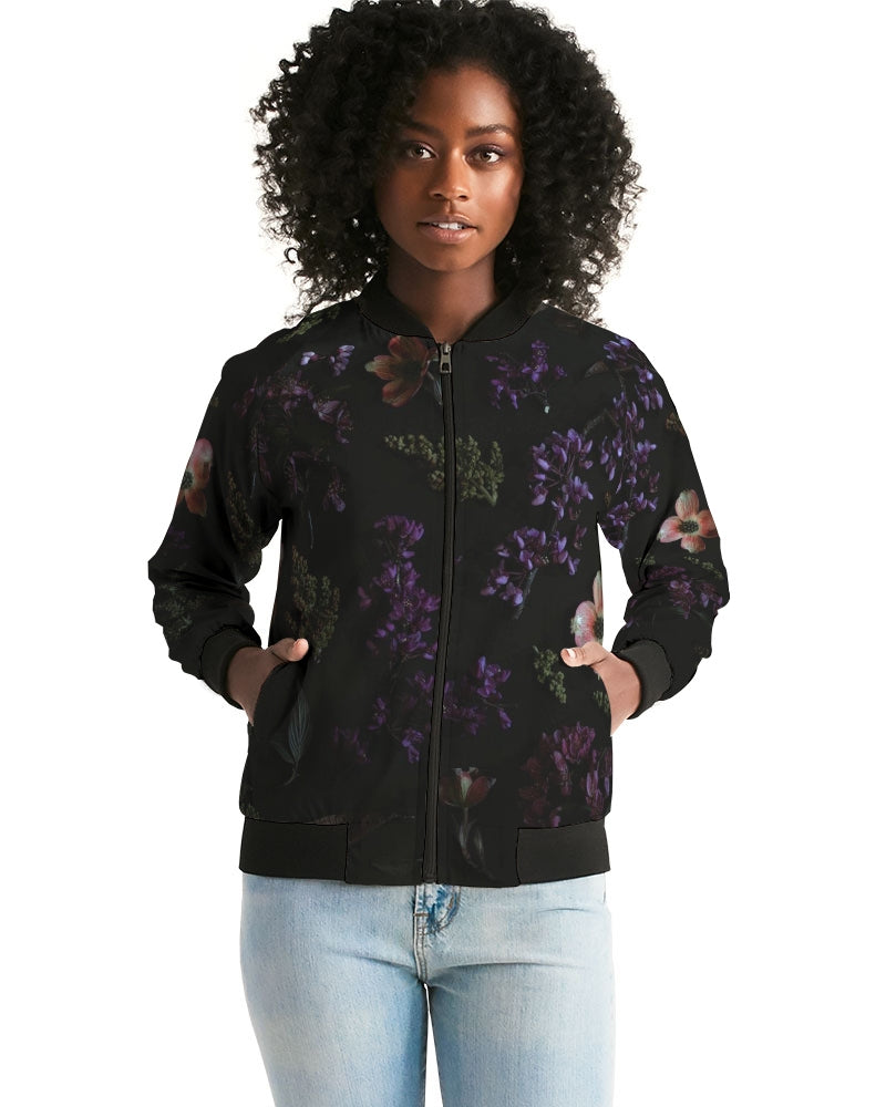 Black Floral Women's Bomber Jacket