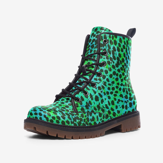Neon Green Leopard Print Lace Up Boots