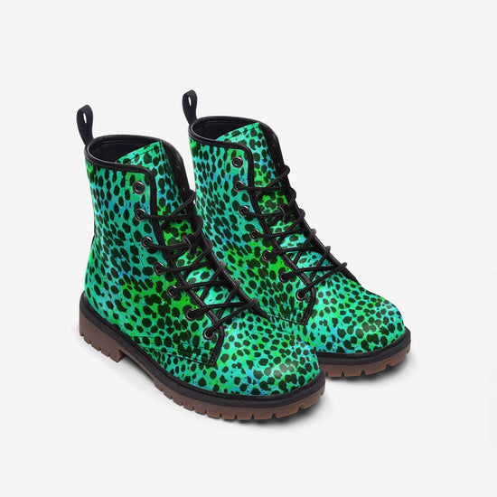 Neon Green Leopard Print Lace Up Boots