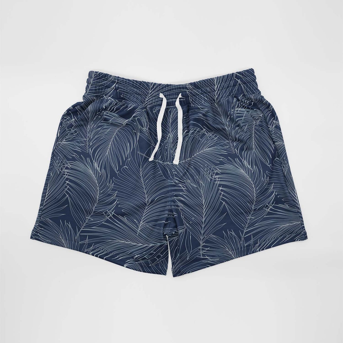 Blue Palm Tropical Mid Length Shorts