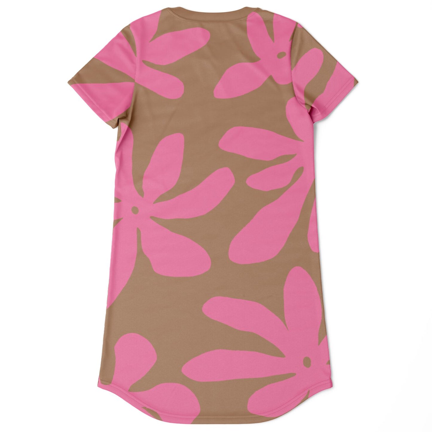 Deep Pink Abstract Flowers T-Shirt Dress