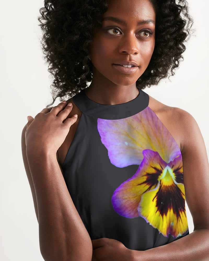 Pansy Flowers Women's Halter Dress Floral Summer Dress – Harlow & Lloyd