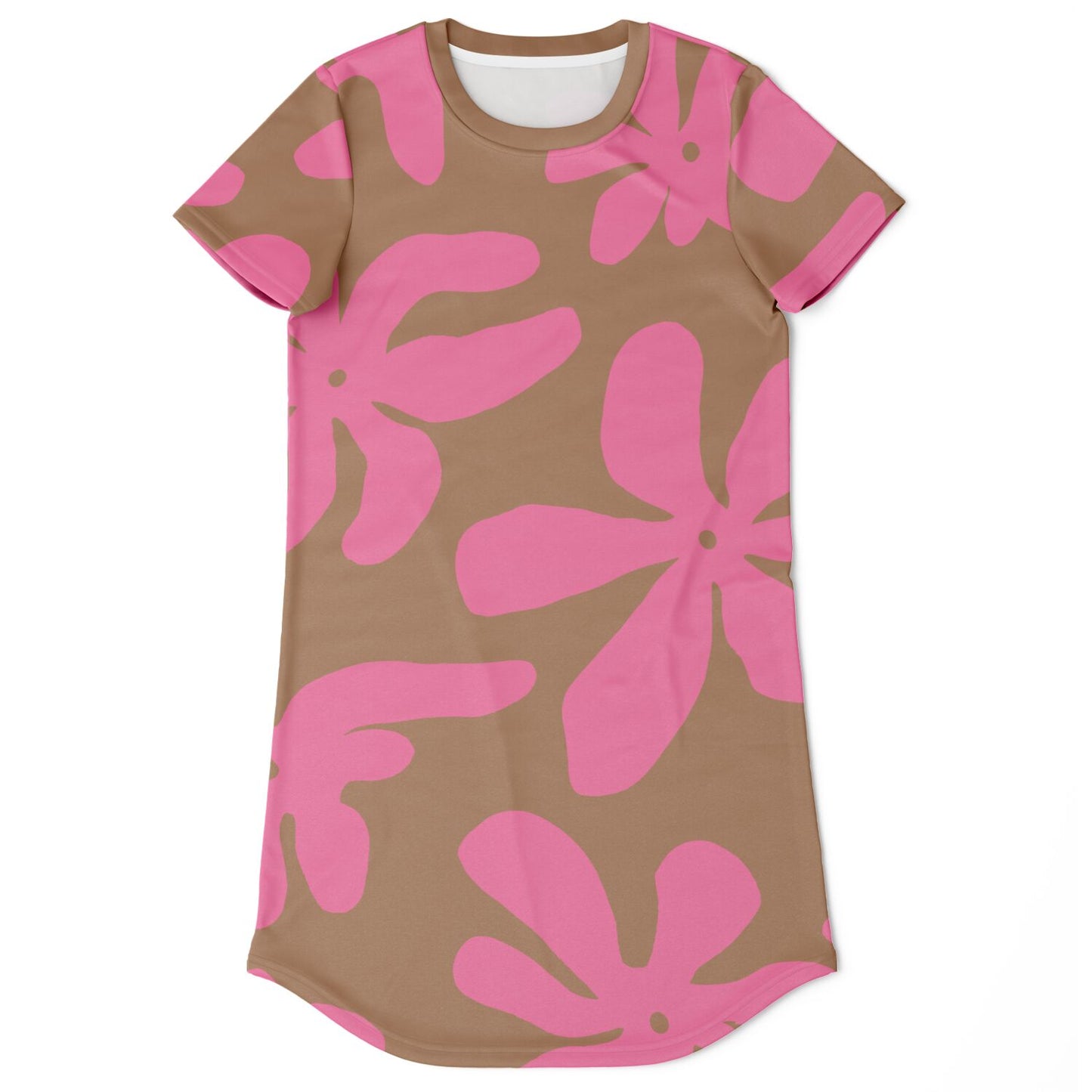 Deep Pink Abstract Flowers T-Shirt Dress