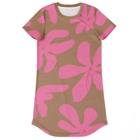 Load image into Gallery viewer, Deep Pink Abstract Flowers T-Shirt Dress
