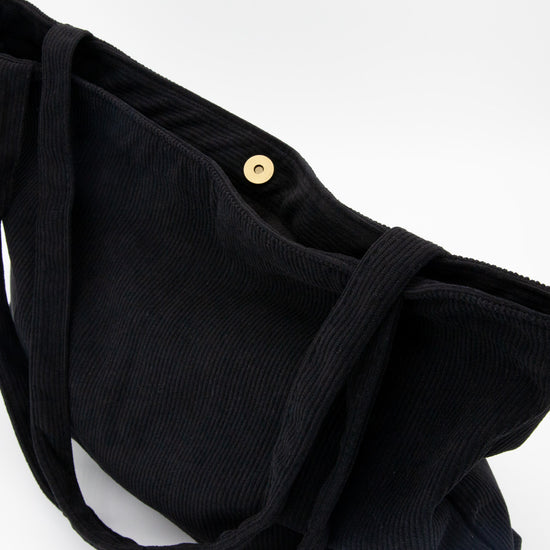 Wide Corduroy Tote Bag in Black