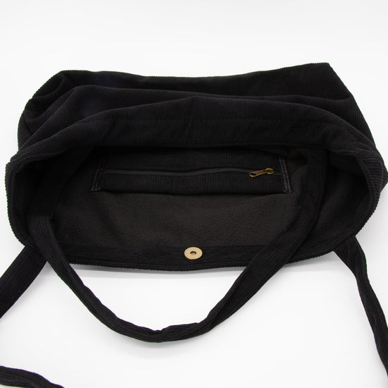 Wide Corduroy Tote Bag in Black