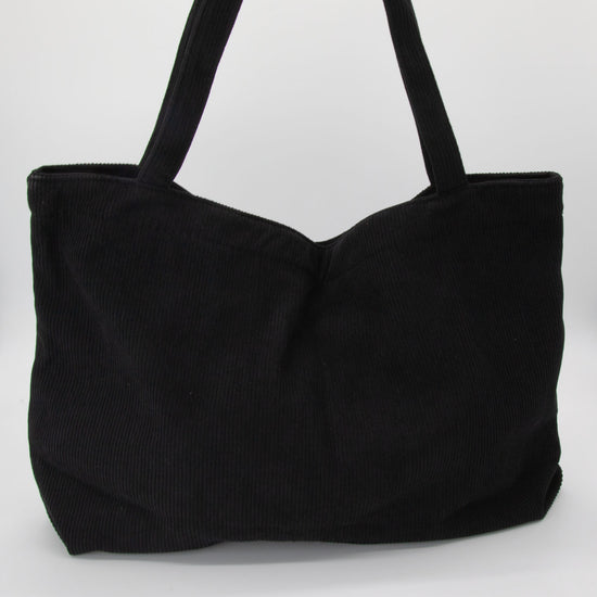 Wide Corduroy Tote Bag in Black