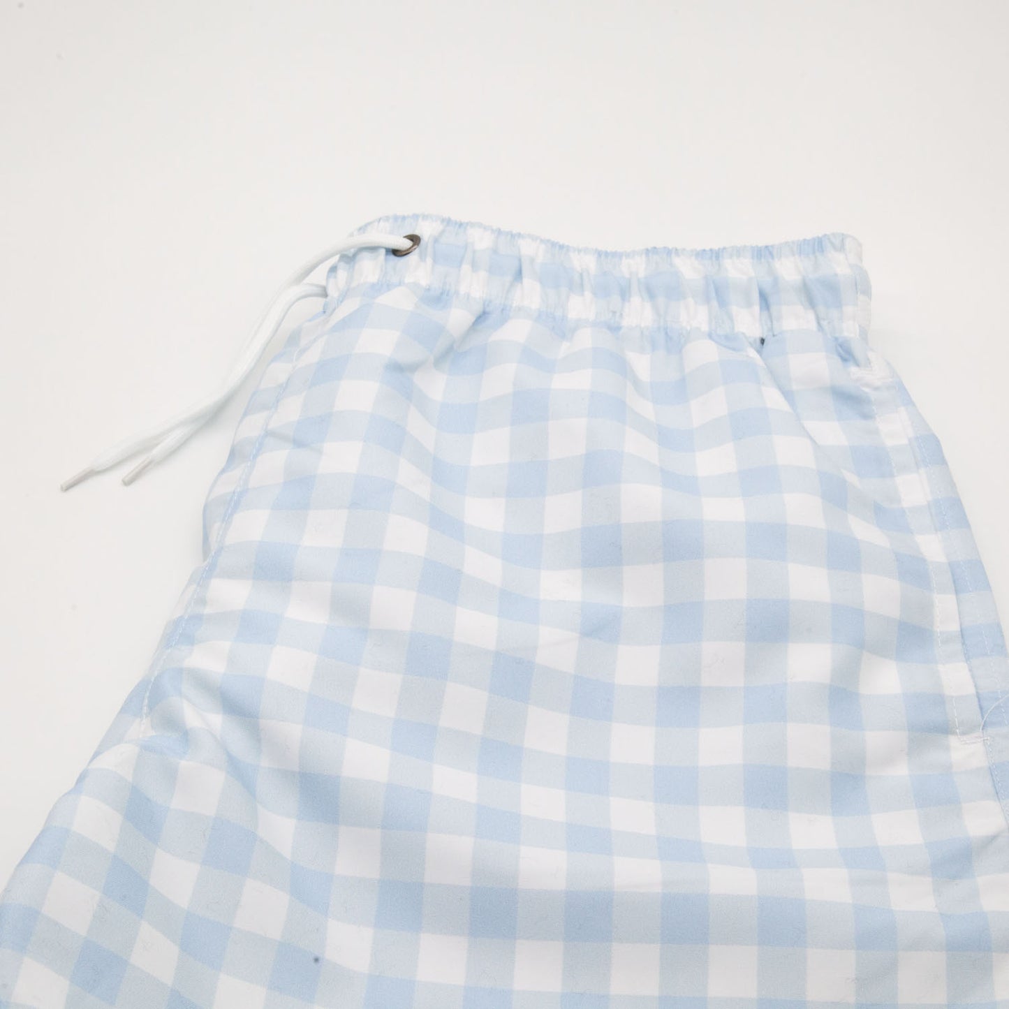 Pale Blue Gingham Check Swim Shorts