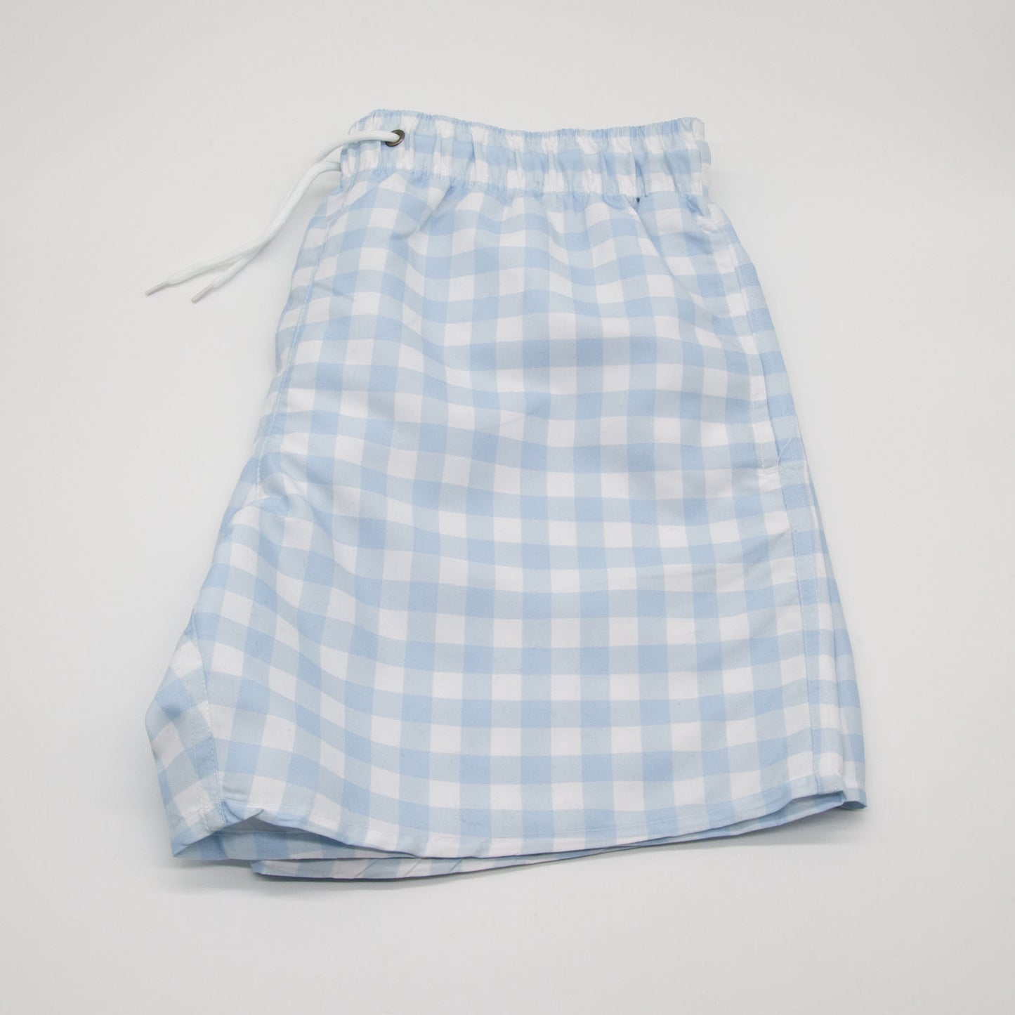 Pale Blue Gingham Check Swim Shorts