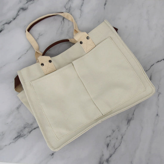 Multi Pocket Canvas Crossbody Tote Bag in White