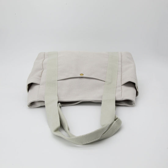 Large Canvas Tote Bag With Pockets & Zipper in Beige