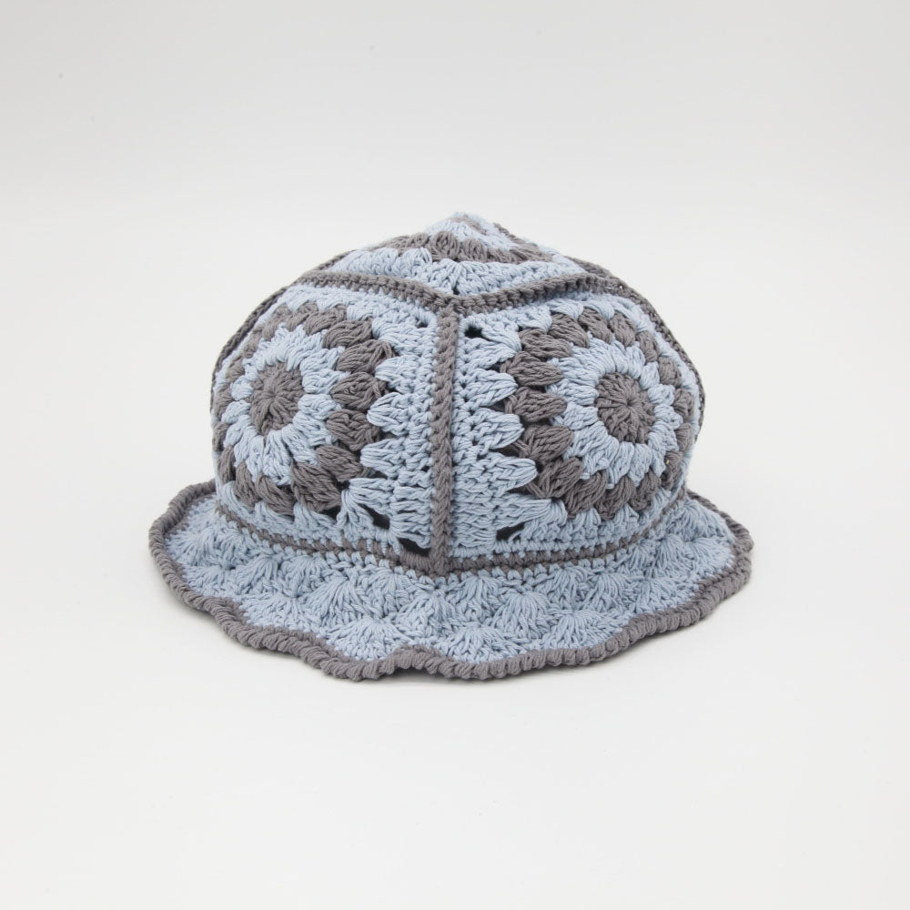 Blue & Gray Crochet Bucket Hat