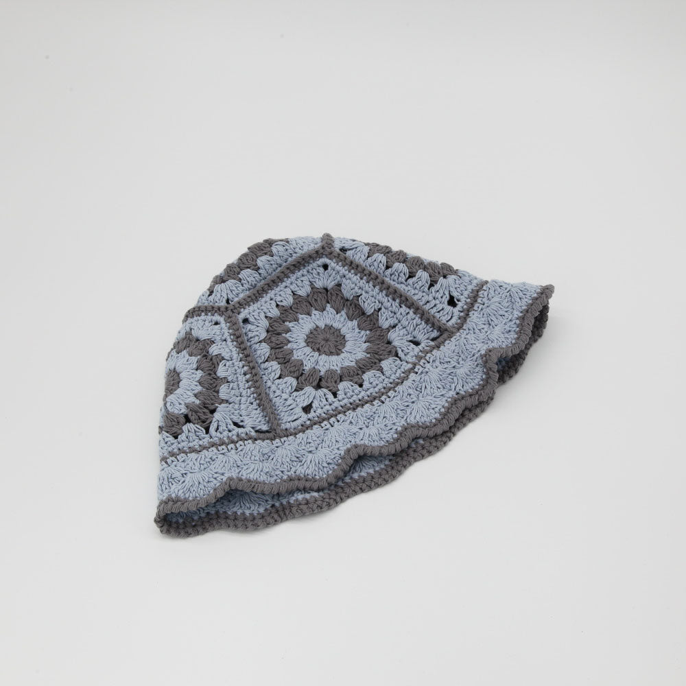 Blue & Gray Crochet Bucket Hat