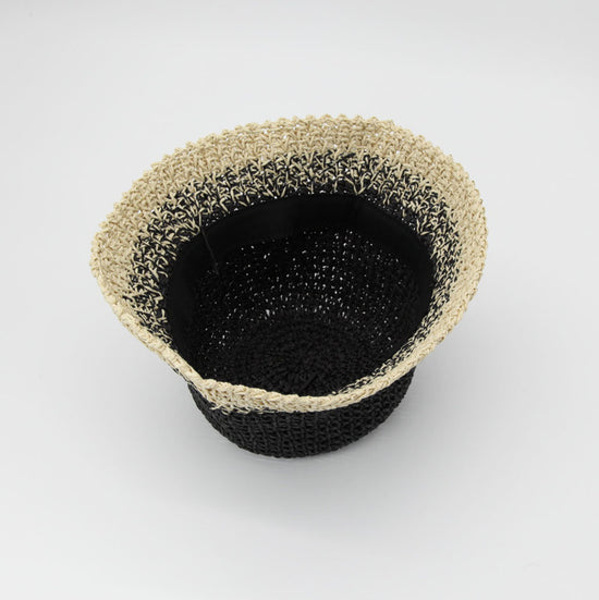 Straw Crochet Bucket Hat in Black & Natural