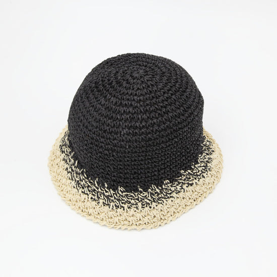 Straw Crochet Bucket Hat in Black & Natural