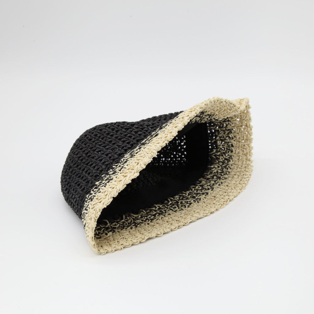 Straw Crochet Bucket Hat in Black & Natural