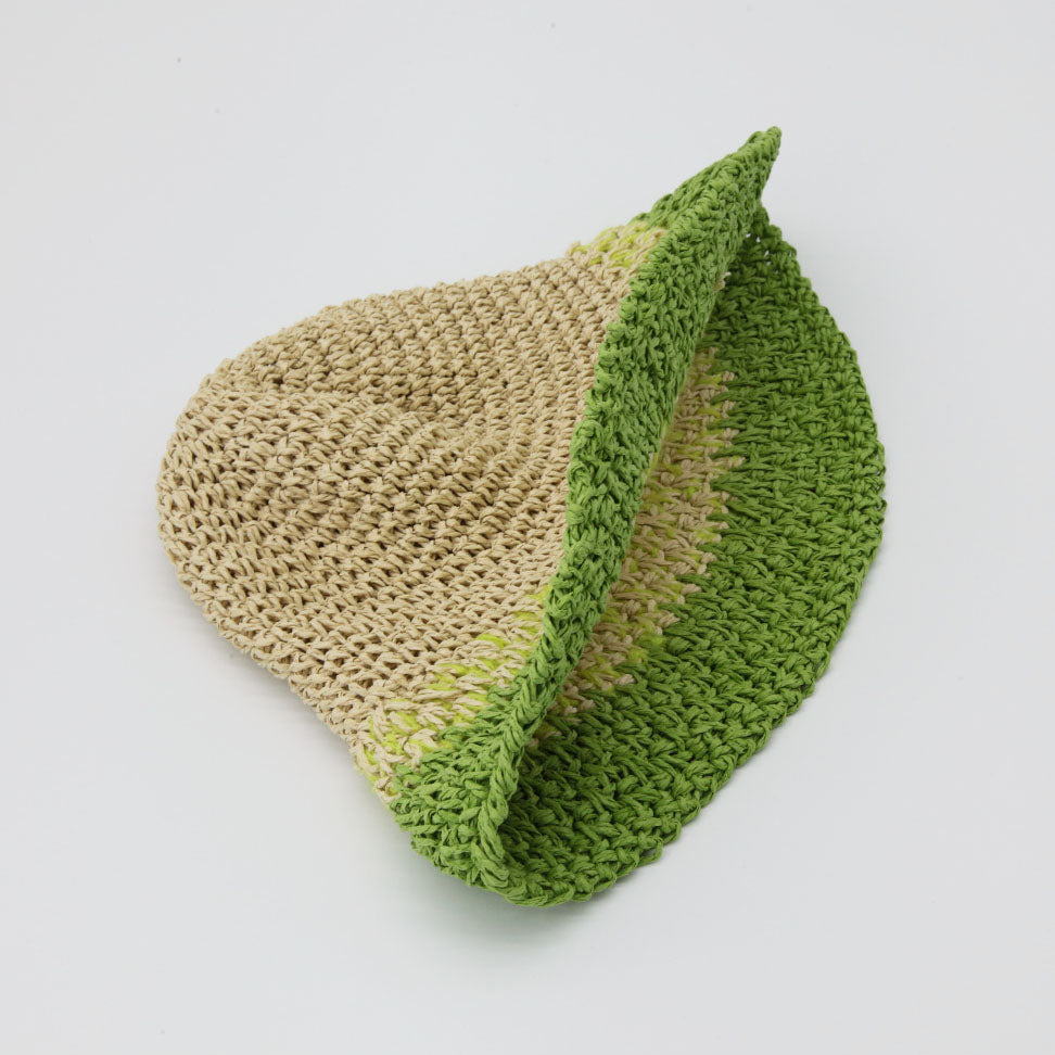 Load image into Gallery viewer, Straw Crochet Bucket Hat in Green &amp;amp; Natural
