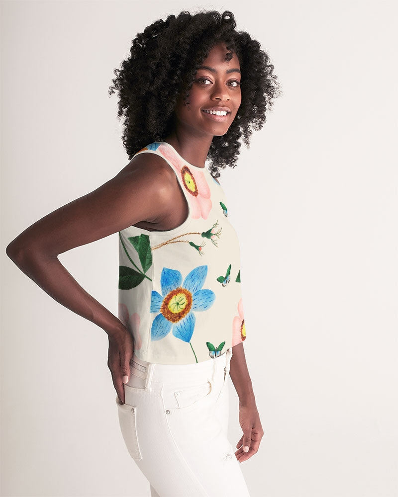 Ivory Garden Women's Cropped Tank Top - White Floral Top – Harlow