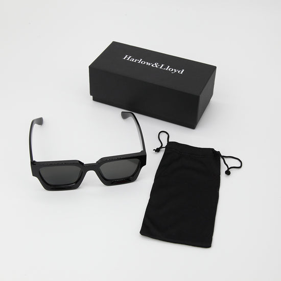 Emery Small Square Frame Sunglasses in Black