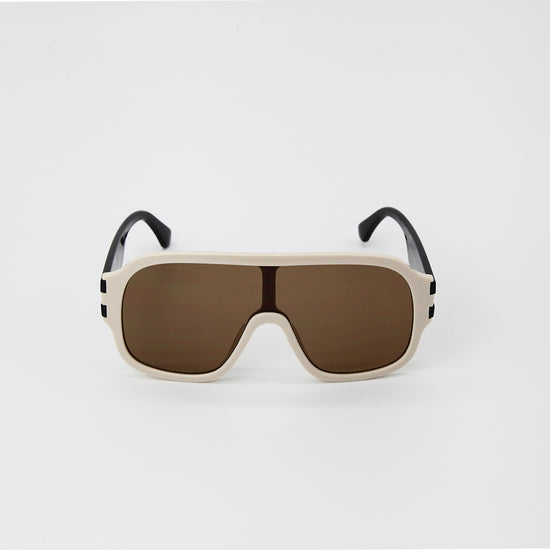 Finley Oversized Frame Oval Sunglasses in Brown & Cream
