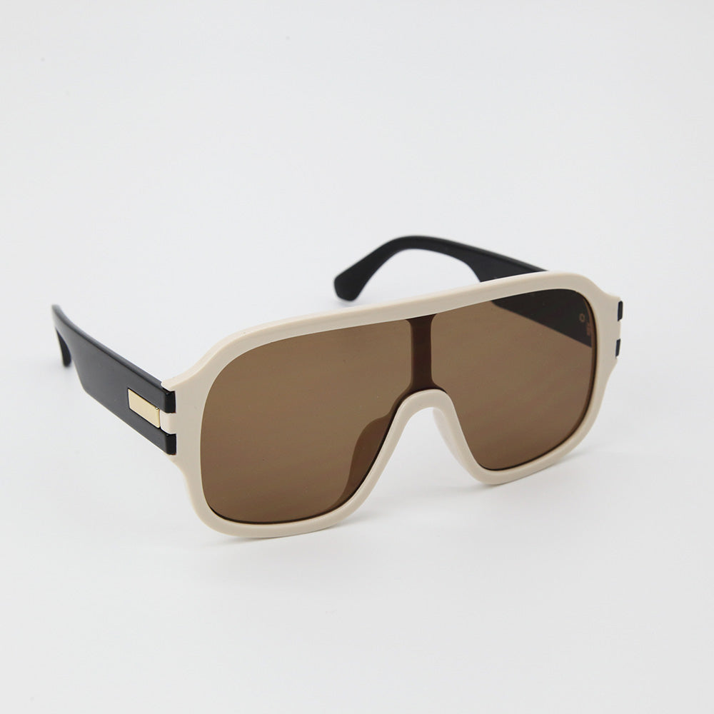 Finley Oversized Frame Oval Sunglasses in Brown & Cream