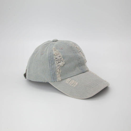 Logan Distressed Denim Cap in Light Blue