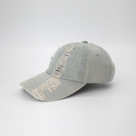 Logan Distressed Denim Cap in Light Blue