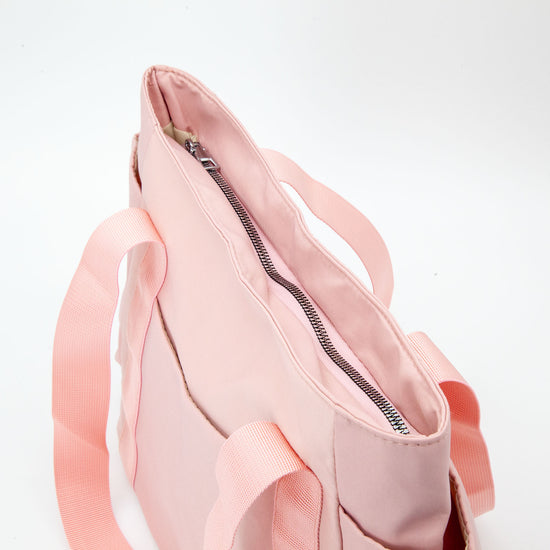 Pink Nylon Tote Bag with Multi Pockets & Zip
